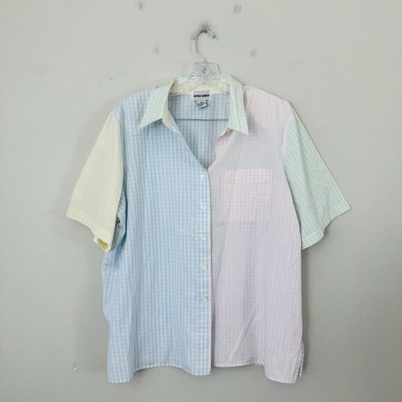 Alfred Dinner Vintage Blue Pink Checkered Shirt Sleeve Button Up Womens Size 20W - Picture 1 of 6